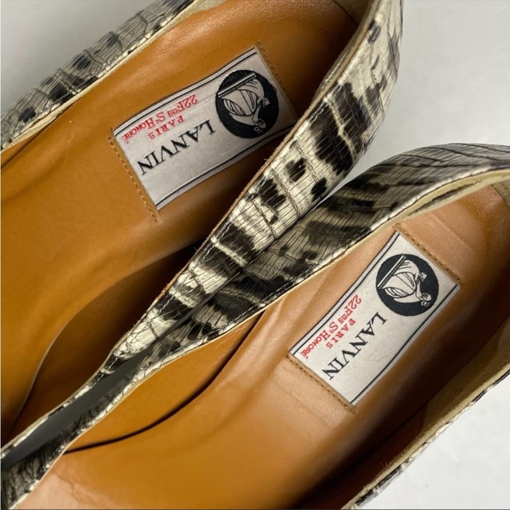 Lanvin Noir Lizard Print Leather Wedge Espadrilles Pumps SIZE 9.5 - Picture 6 of 6